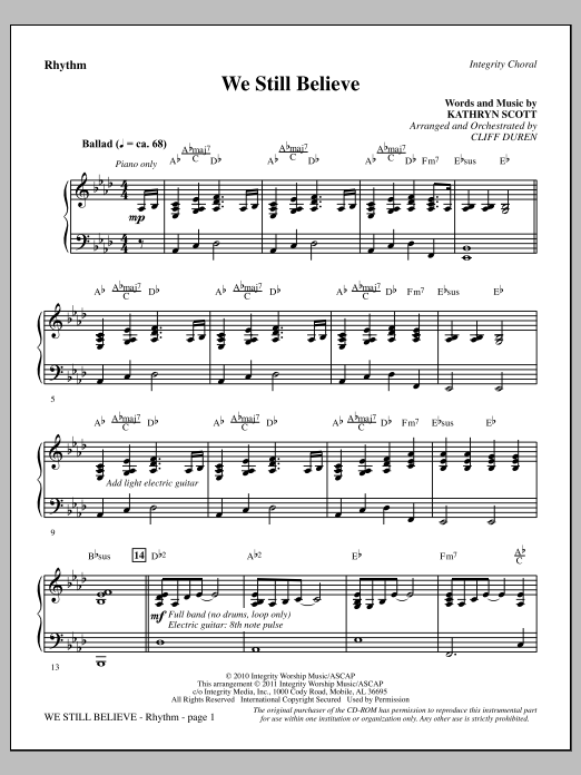 Cliff Duren We Still Believe - Rhythm sheet music notes and chords arranged for Choir Instrumental Pak