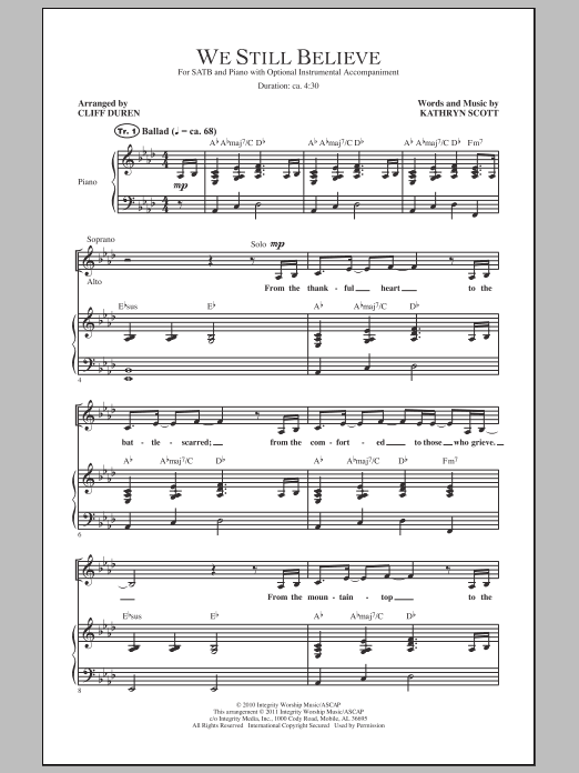 Cliff Duren We Still Believe sheet music notes and chords arranged for SATB Choir