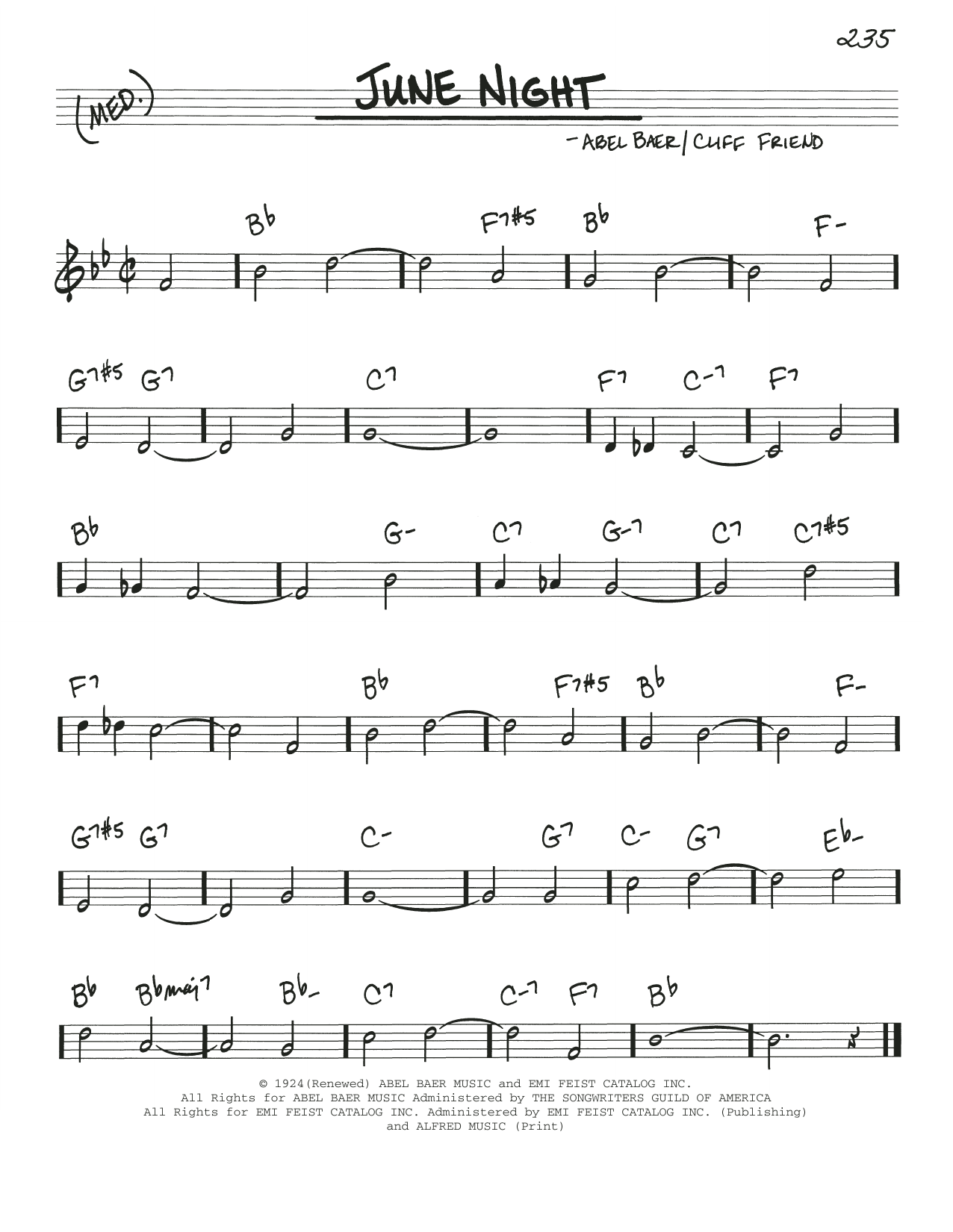 Cliff Friend June Night sheet music notes and chords arranged for Real Book – Melody & Chords