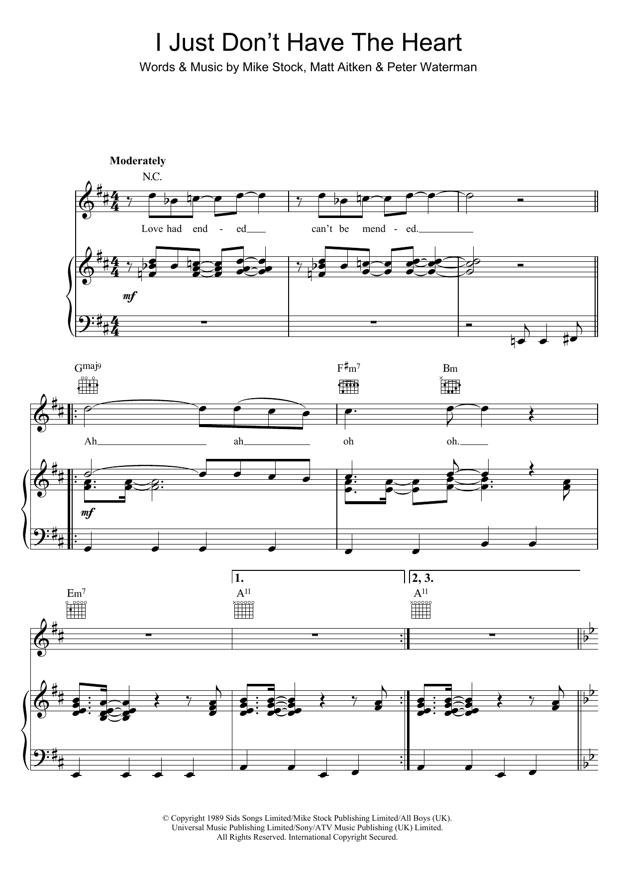Cliff Richard I Just Don't Have The Heart sheet music notes and chords arranged for Piano, Vocal & Guitar Chords