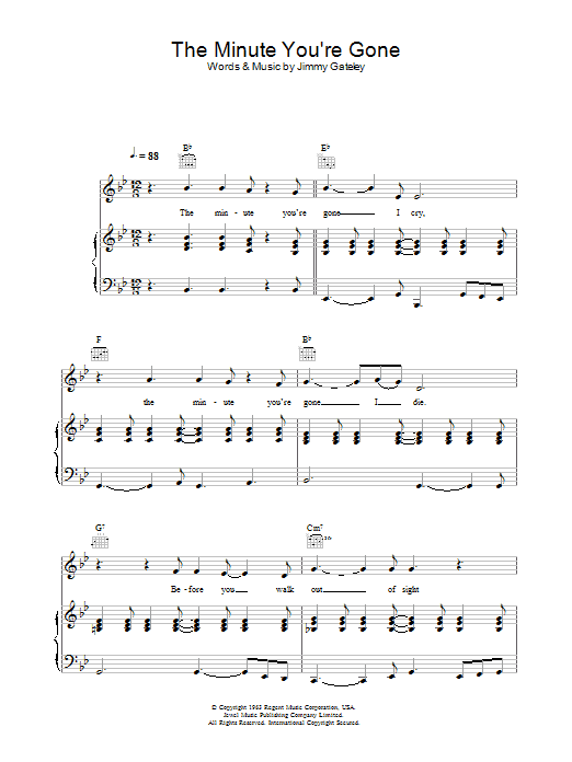 Cliff Richard The Minute You're Gone sheet music notes and chords arranged for Piano, Vocal & Guitar Chords