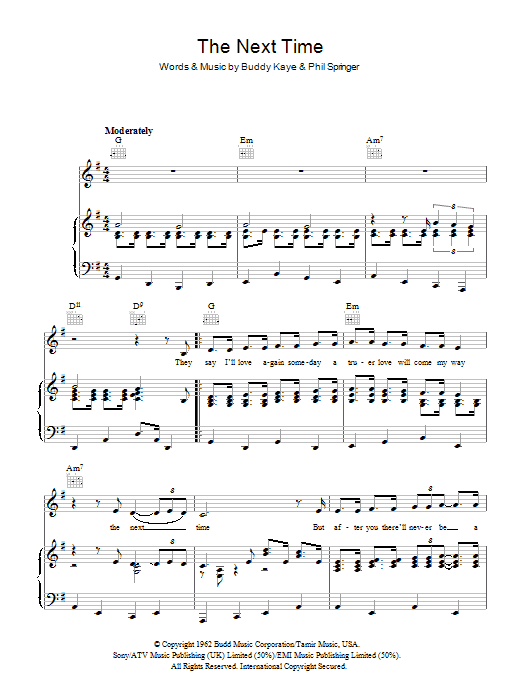 Cliff Richard The Next Time sheet music notes and chords arranged for Piano, Vocal & Guitar Chords