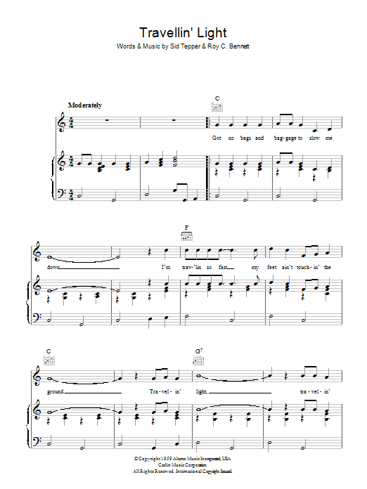 Cliff Richard Travellin' Light sheet music notes and chords arranged for Guitar Chords/Lyrics