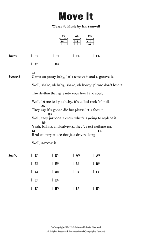 Cliff Richard & The Drifters Move It sheet music notes and chords arranged for Guitar Chords/Lyrics