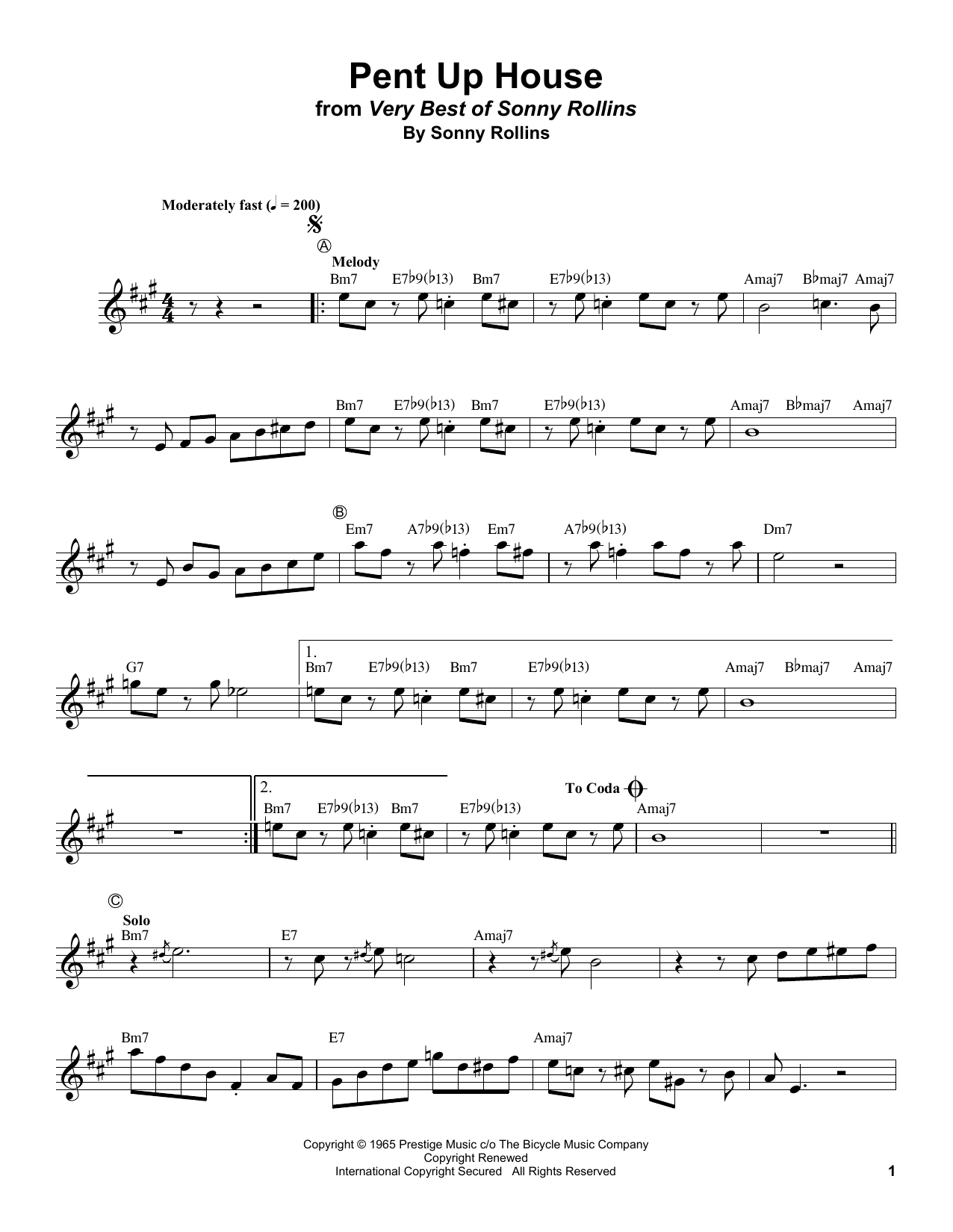 Clifford Brown Pent Up House sheet music notes and chords arranged for Trumpet Transcription