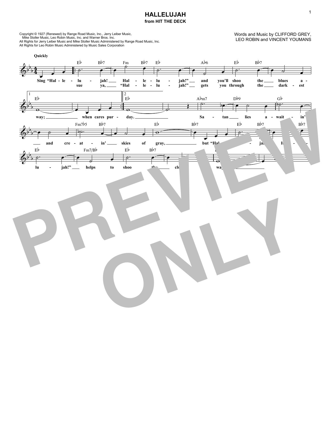 Clifford Grey Hallelujah sheet music notes and chords arranged for Real Book – Melody & Chords