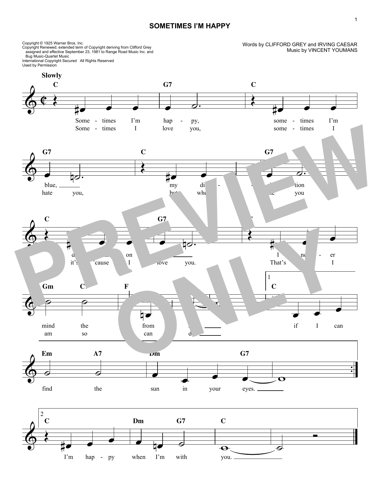 Clifford Grey Sometimes I'm Happy sheet music notes and chords arranged for Lead Sheet / Fake Book
