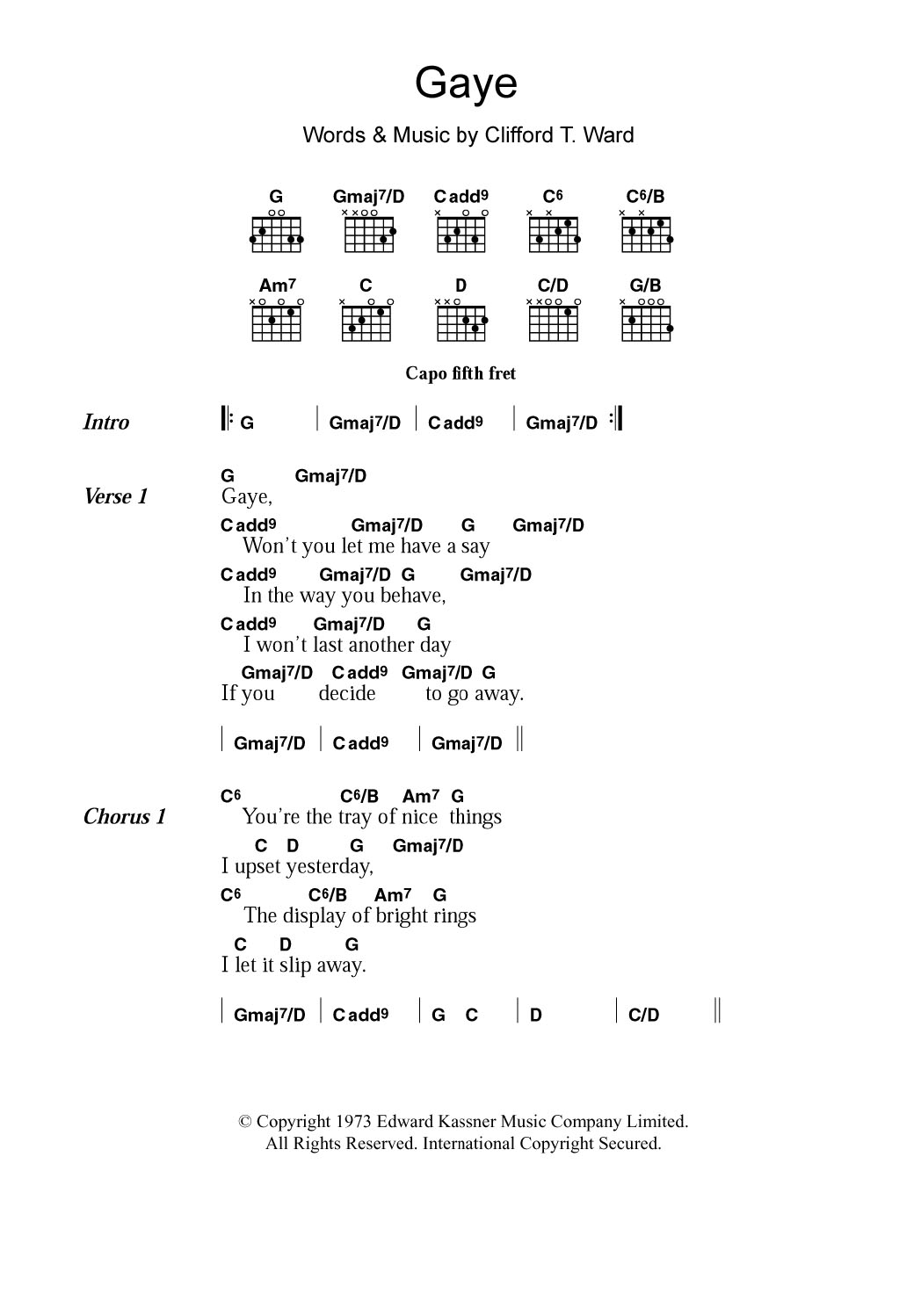 Clifford T. Ward Gaye sheet music notes and chords arranged for Guitar Chords/Lyrics