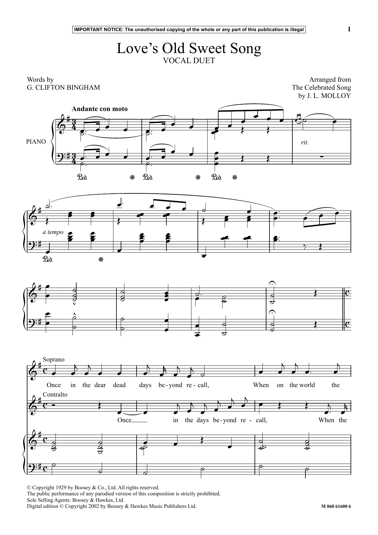 Clifton Bingham Love's Old Sweet Song sheet music notes and chords arranged for Performance Ensemble