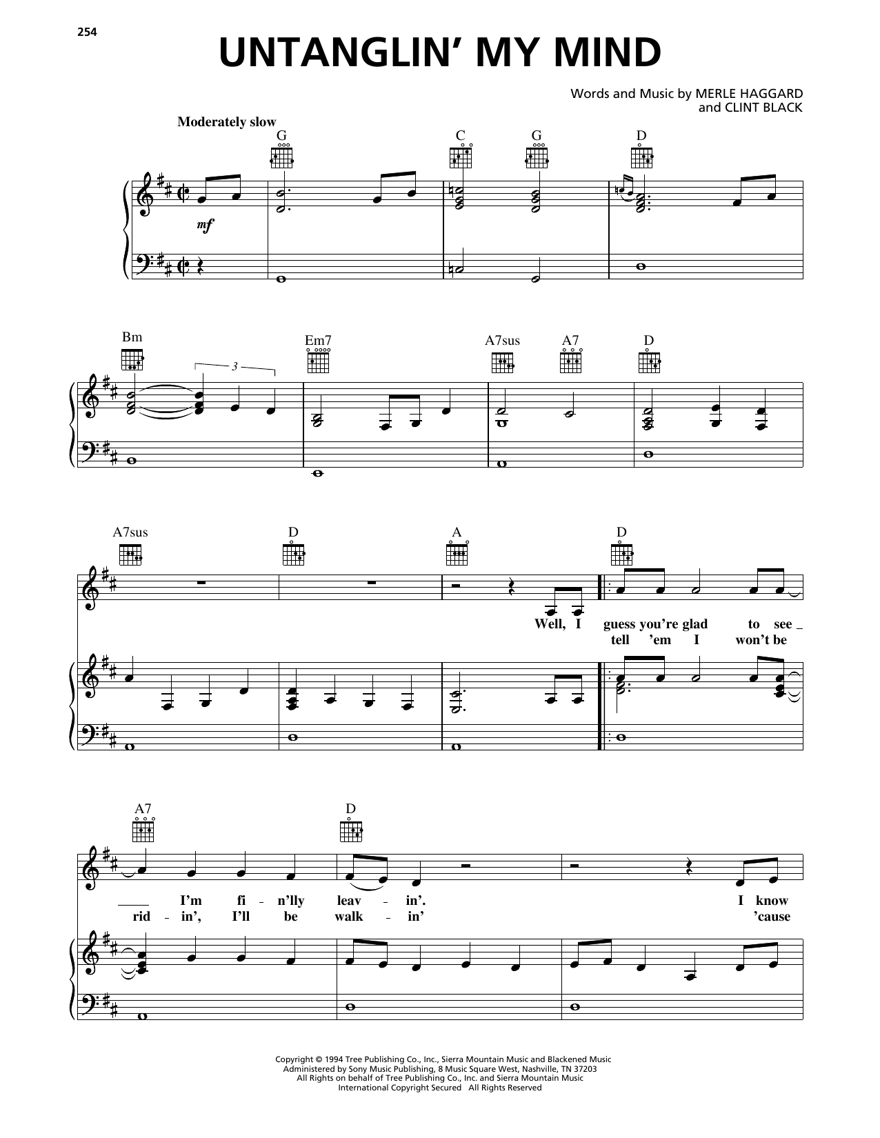 Clint Black Untanglin' My Mind sheet music notes and chords arranged for Piano, Vocal & Guitar Chords (Right-Hand Melody)