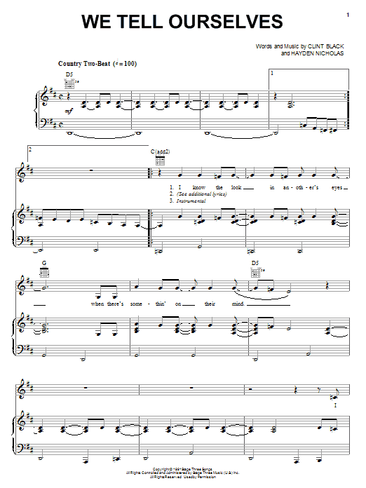 Clint Black We Tell Ourselves sheet music notes and chords arranged for Piano, Vocal & Guitar Chords (Right-Hand Melody)