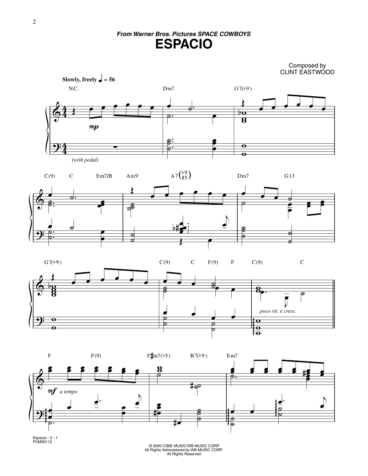 Clint Eastwood Espacio (from Space Cowboys) sheet music notes and chords arranged for Piano Solo