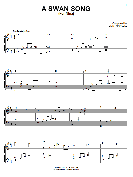Clint Mansell A Swan Song (For Nina) (from Black Swan) sheet music notes and chords arranged for Piano Solo
