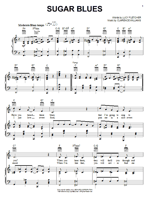 Clyde McCoy and his Orchestra Sugar Blues sheet music notes and chords arranged for Piano, Vocal & Guitar Chords (Right-Hand Melody)