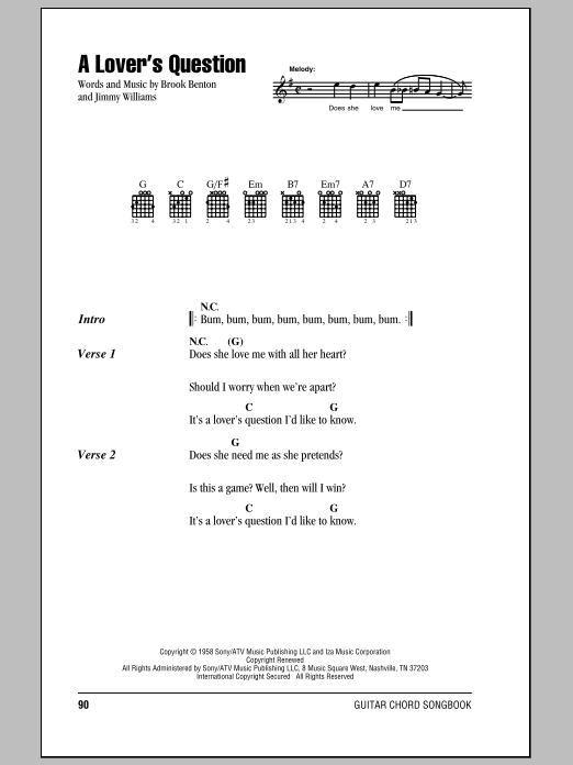 Clyde McPhatter A Lover's Question sheet music notes and chords arranged for Lead Sheet / Fake Book