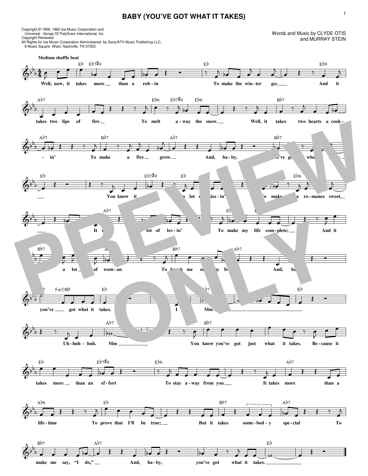 Dinah Washington Baby (You've Got What It Takes) sheet music notes and chords arranged for Lead Sheet / Fake Book