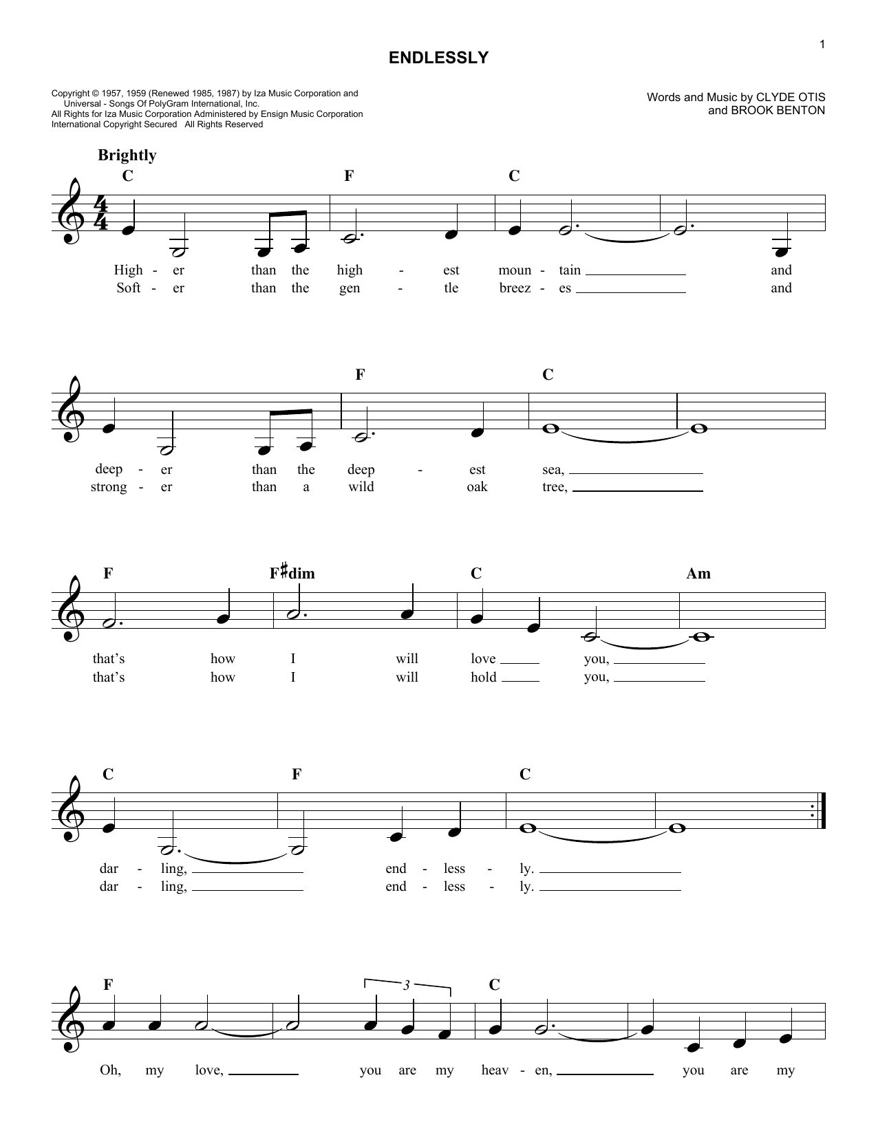 Clyde Otis Endlessly sheet music notes and chords arranged for Easy Lead Sheet / Fake Book