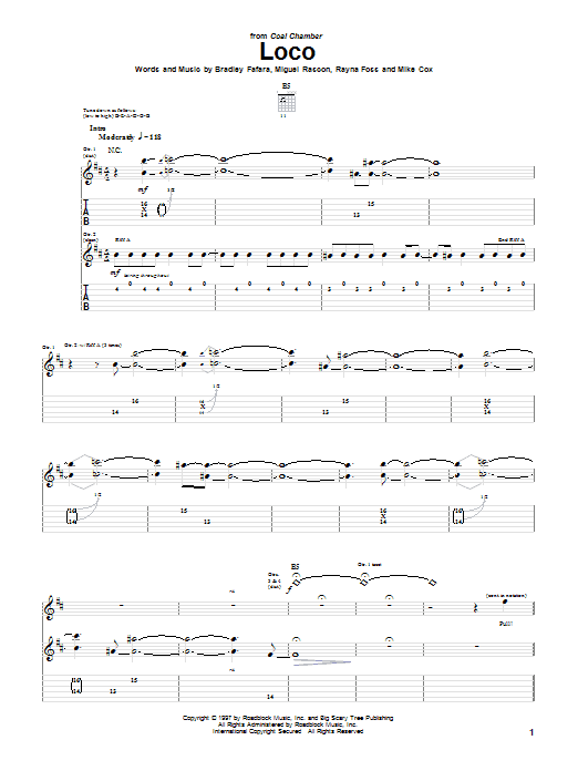 Coal Chamber Loco sheet music notes and chords arranged for Guitar Tab (Single Guitar)