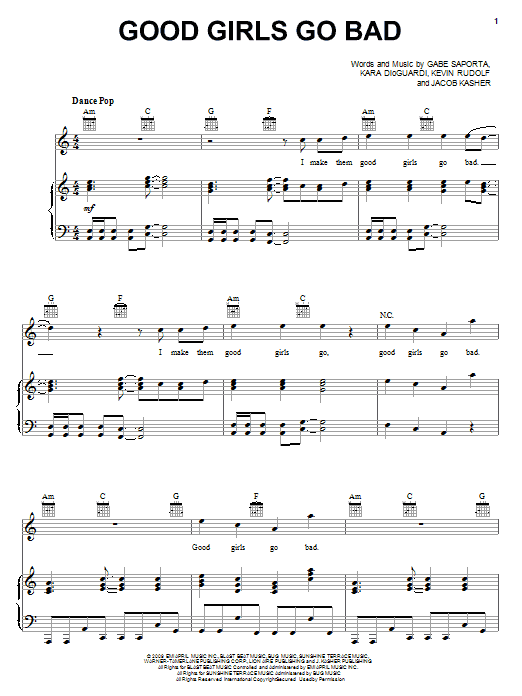 Cobra Starship featuring Leighton Meester Good Girls Go Bad sheet music notes and chords arranged for Piano, Vocal & Guitar Chords (Right-Hand Melody)
