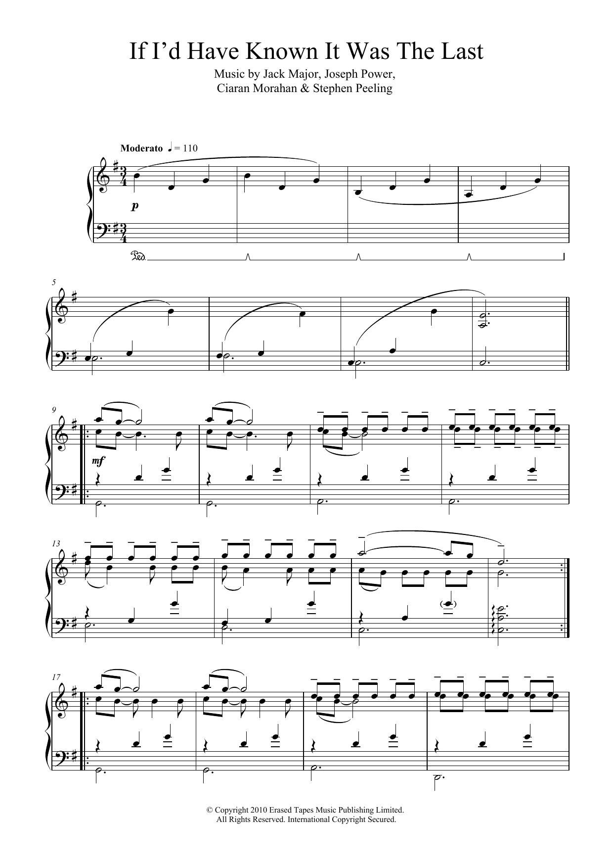 Codes In The Clouds If I'd Have Known It Was The Last (Second Position) sheet music notes and chords arranged for Piano Solo