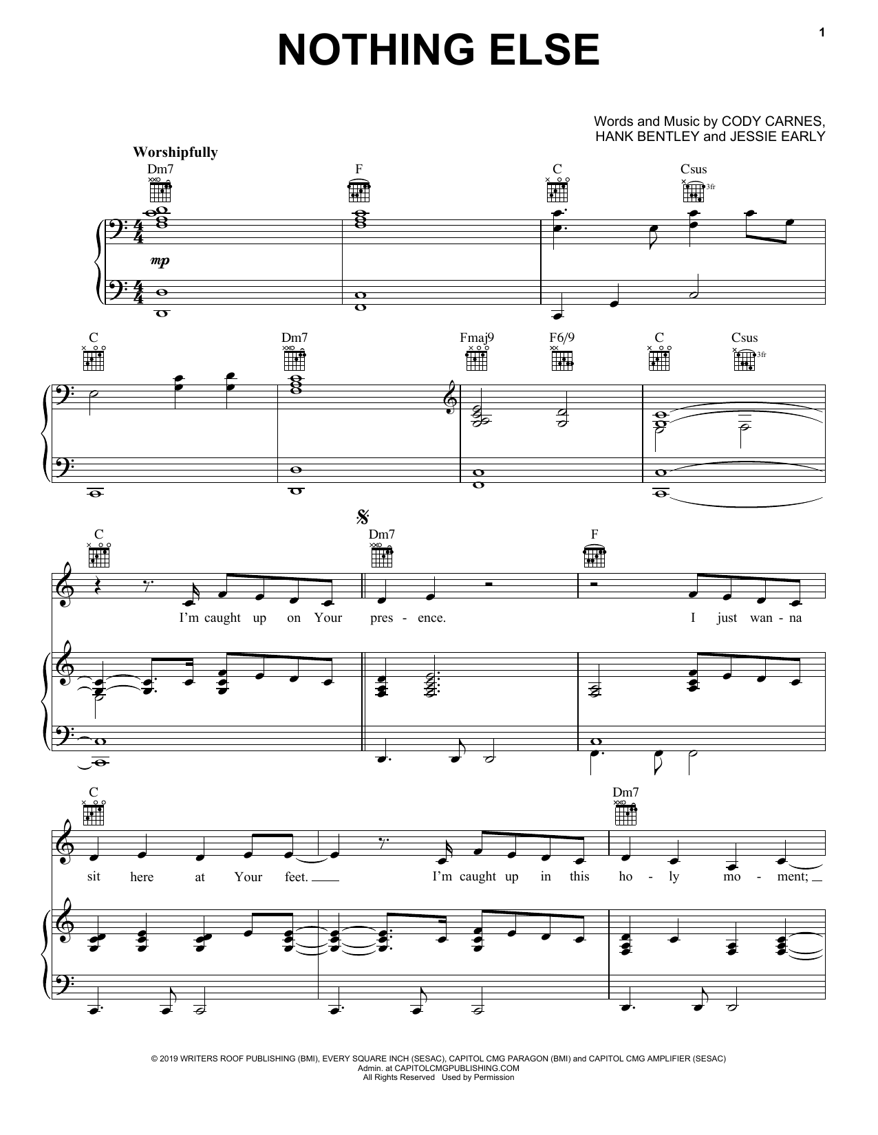 Cody Carnes Nothing Else sheet music notes and chords arranged for Piano, Vocal & Guitar Chords (Right-Hand Melody)