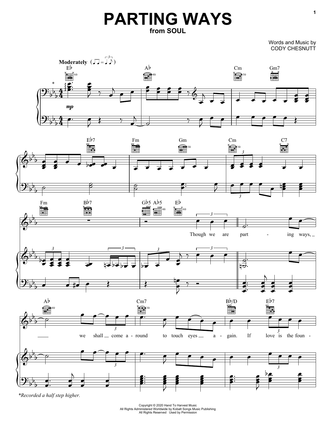 Cody ChesnuTT Parting Ways (from Soul) sheet music notes and chords arranged for Piano, Vocal & Guitar Chords (Right-Hand Melody)