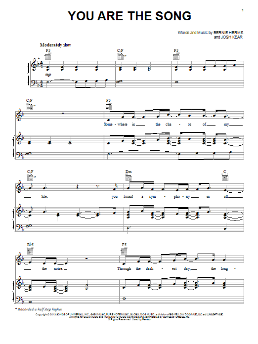 Cody Karey You Are The Song sheet music notes and chords arranged for Piano, Vocal & Guitar Chords (Right-Hand Melody)