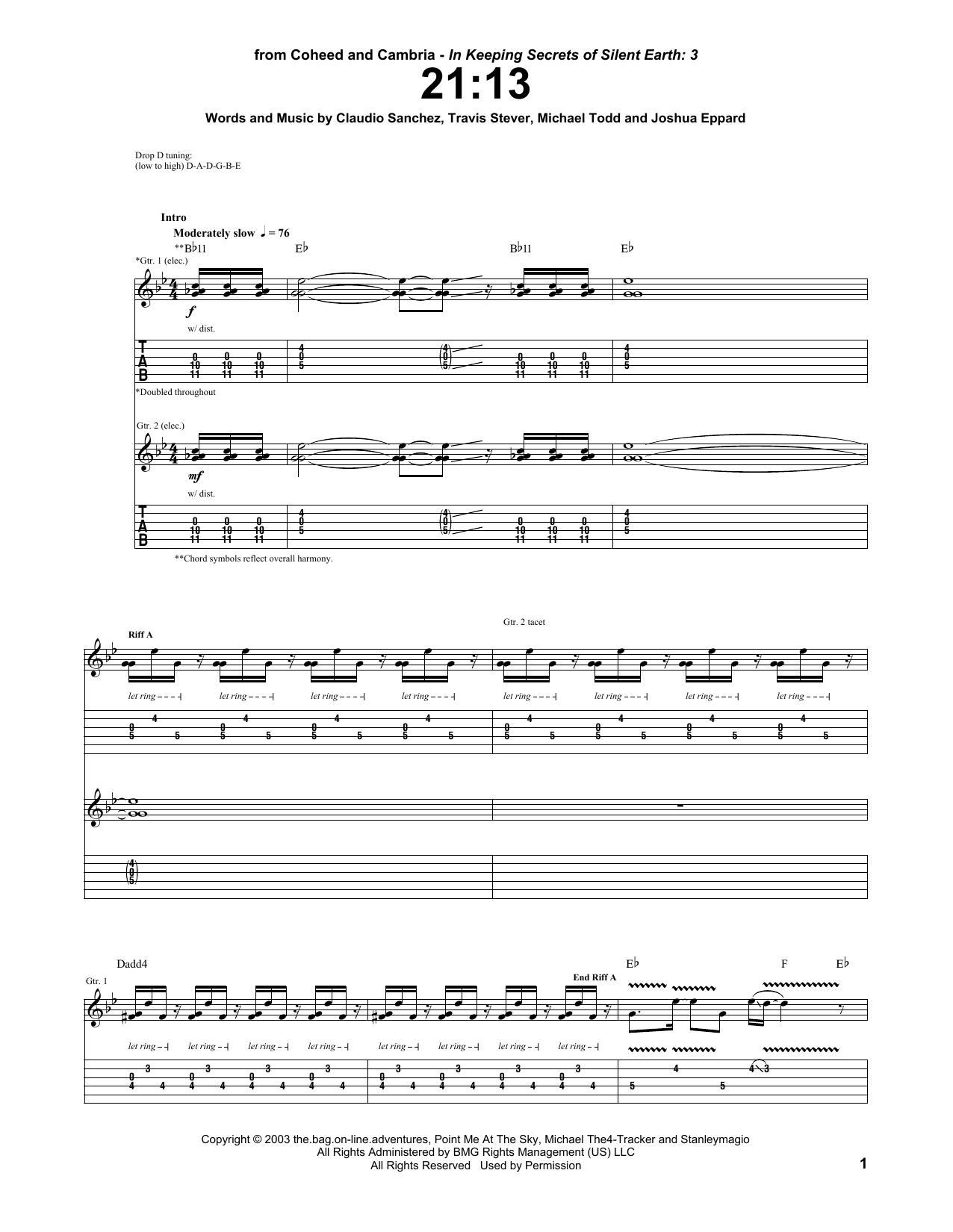 Coheed And Cambria 21:13 sheet music notes and chords arranged for Guitar Tab