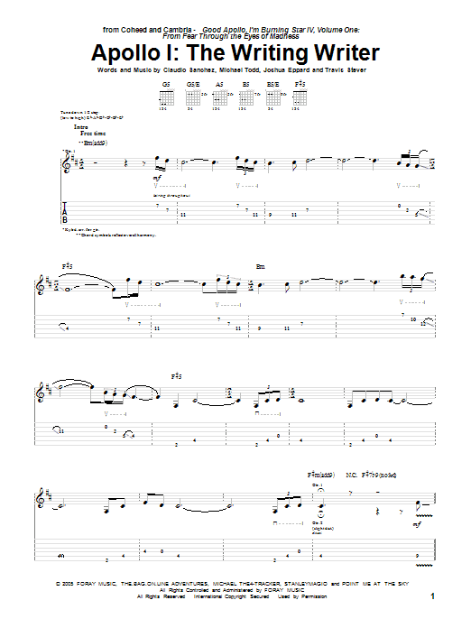 Coheed And Cambria Apollo I: The Writing Writer sheet music notes and chords arranged for Guitar Tab