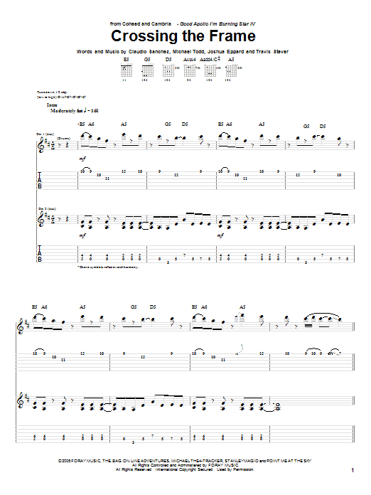 Coheed And Cambria Crossing The Frame sheet music notes and chords arranged for Guitar Tab