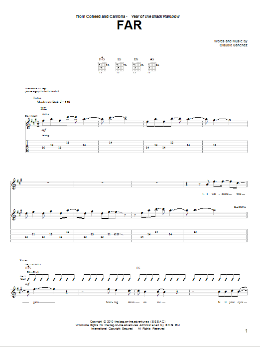 Coheed And Cambria Far sheet music notes and chords arranged for Guitar Tab