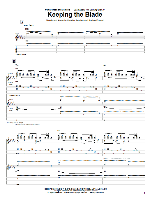 Coheed And Cambria Keeping The Blade sheet music notes and chords arranged for Guitar Tab
