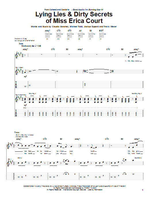 Coheed And Cambria Lying Lies & Dirty Secrets Of Miss Erica Court sheet music notes and chords arranged for Guitar Tab
