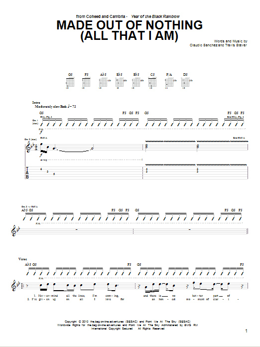 Coheed And Cambria Made Out Of Nothing (All That I Am) sheet music notes and chords arranged for Guitar Tab
