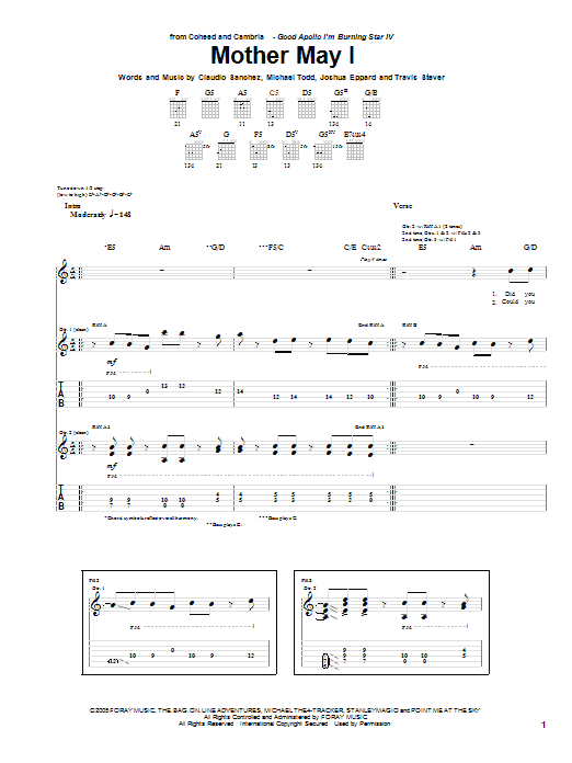 Coheed And Cambria Mother May I sheet music notes and chords arranged for Guitar Tab