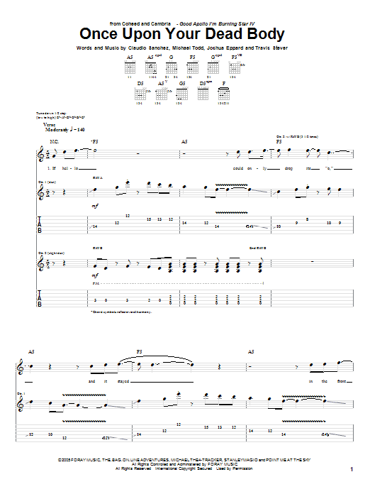 Coheed And Cambria Once Upon Your Dead Body sheet music notes and chords arranged for Guitar Tab