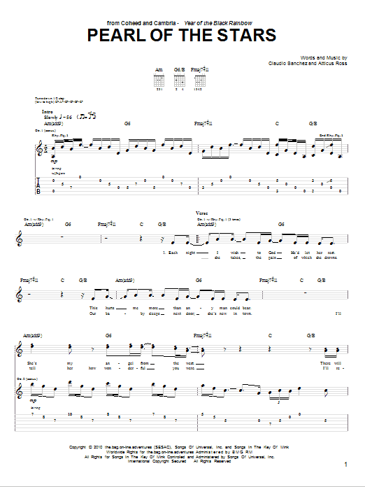 Coheed And Cambria Pearl Of The Stars sheet music notes and chords arranged for Guitar Tab