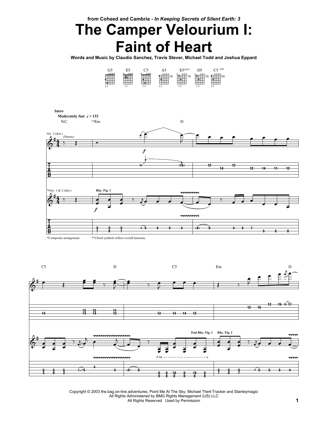 Coheed And Cambria The Camper Velourium I: Faint Of Heart sheet music notes and chords arranged for Guitar Tab