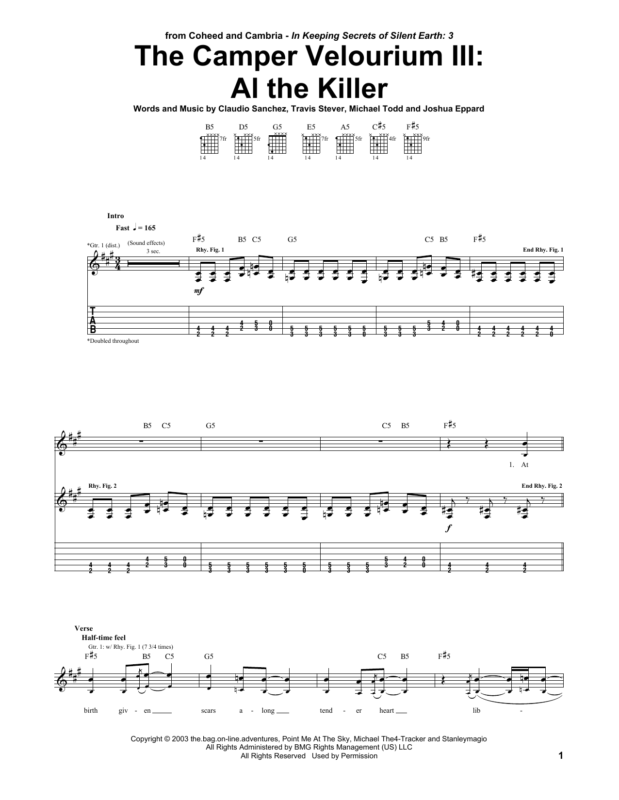 Coheed And Cambria The Camper Velourium III: Al The Killer sheet music notes and chords arranged for Guitar Tab