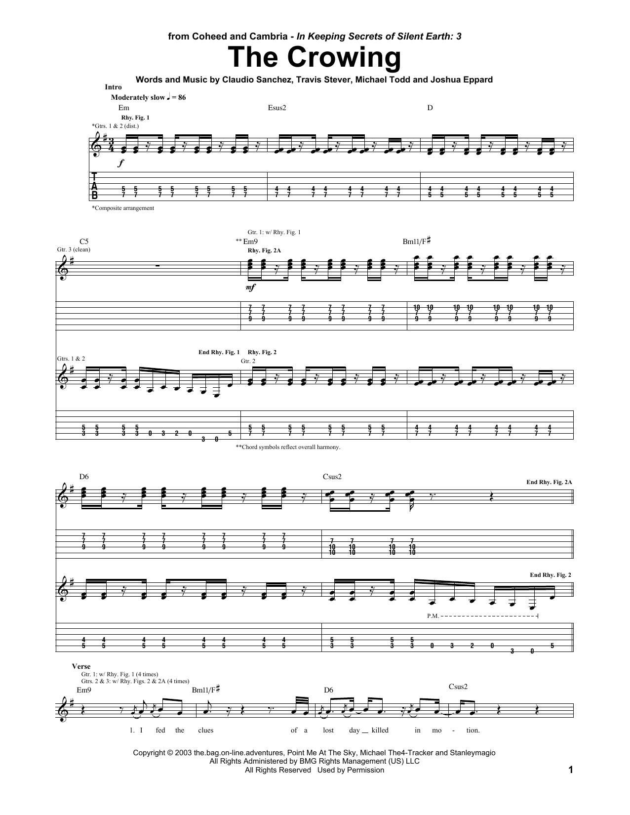 Coheed And Cambria The Crowing sheet music notes and chords arranged for Guitar Tab