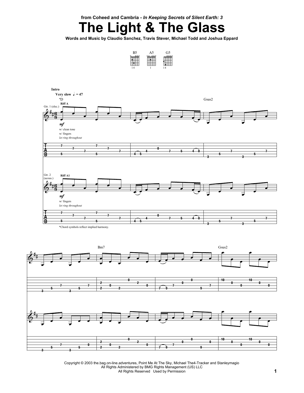 Coheed And Cambria The Light & The Glass sheet music notes and chords arranged for Guitar Tab