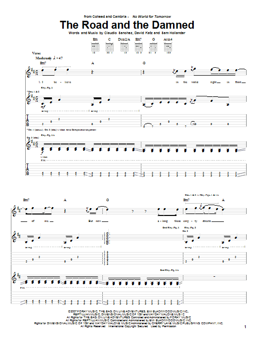 Coheed And Cambria The Road And The Damned sheet music notes and chords arranged for Guitar Tab