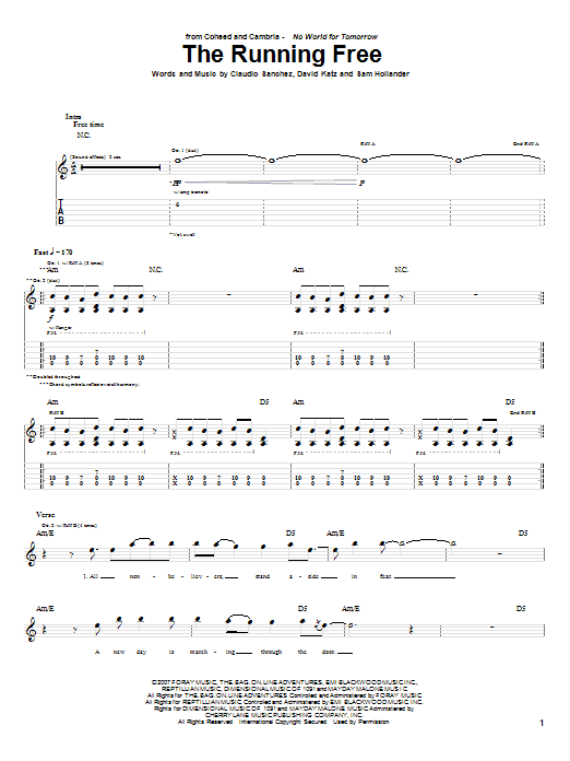 Coheed And Cambria The Running Free sheet music notes and chords arranged for Guitar Tab