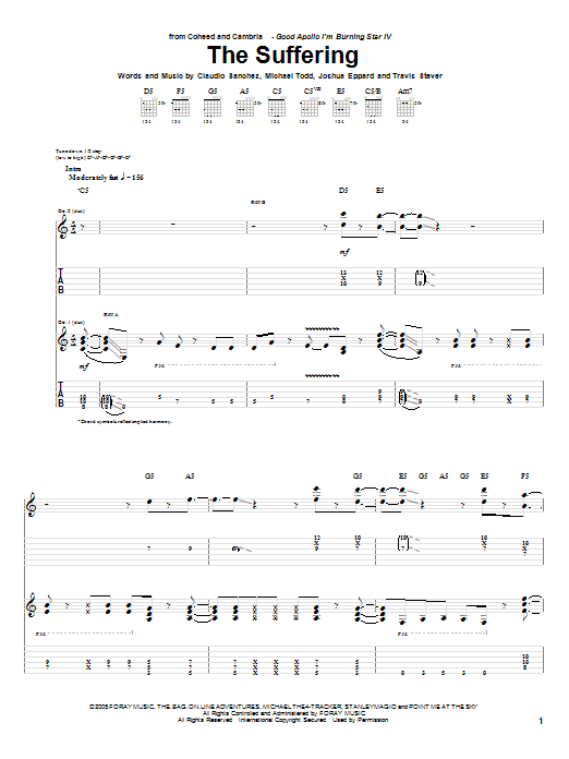 Coheed And Cambria The Suffering sheet music notes and chords arranged for Guitar Tab