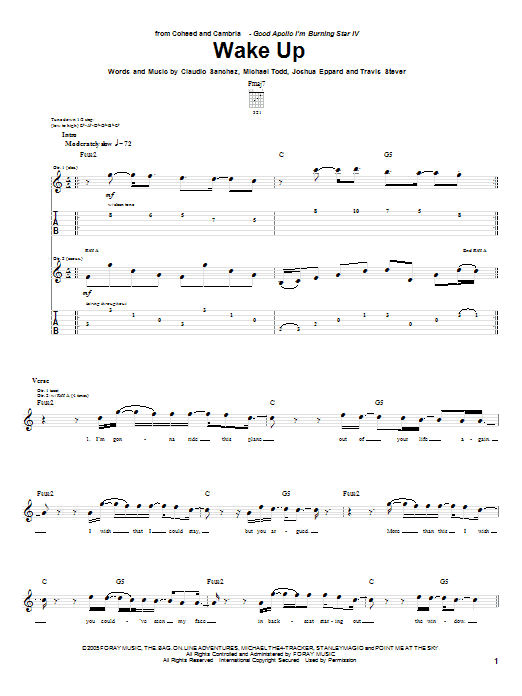 Coheed And Cambria Wake Up sheet music notes and chords arranged for Guitar Tab