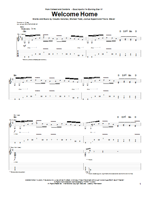 Coheed And Cambria Welcome Home sheet music notes and chords arranged for Guitar Tab