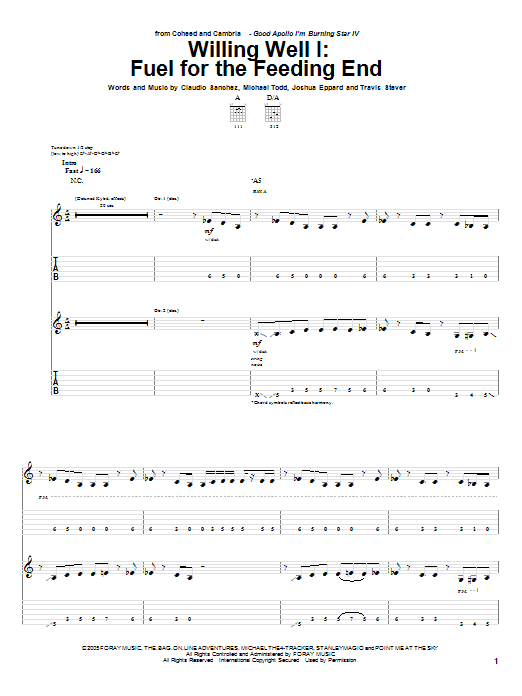 Coheed And Cambria Willing Well I: Fuel For The Feeding End sheet music notes and chords arranged for Guitar Tab