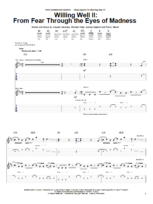 Coheed And Cambria Willing Well II: From Fear Through The Eyes Of Mad sheet music notes and chords arranged for Guitar Tab