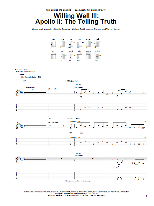 Coheed And Cambria Willing Well III: Apollo II: The Telling Truth sheet music notes and chords arranged for Guitar Tab