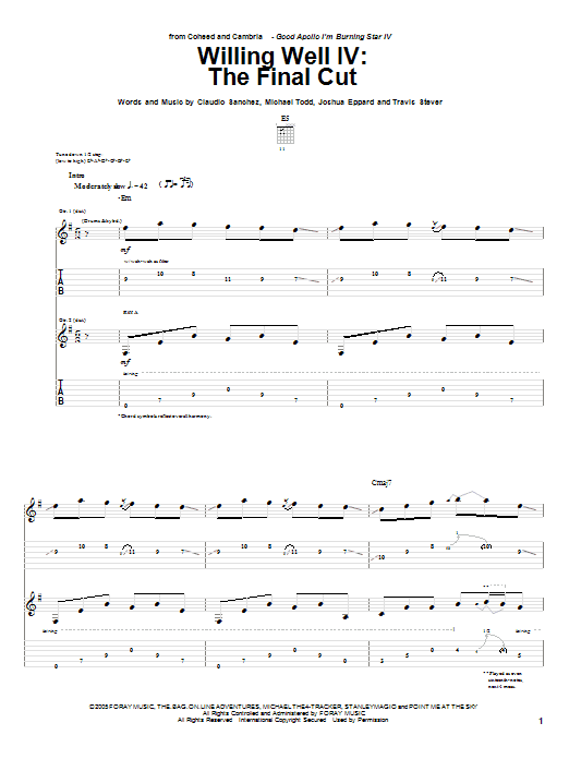 Coheed And Cambria Willing Well IV: The Final Cut sheet music notes and chords arranged for Guitar Tab